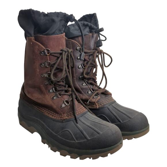 LL Bean Snow Duck Boots Mens Sz 8 Brown Leather Water Resistant Removeable Liner - Picture 1 of 11